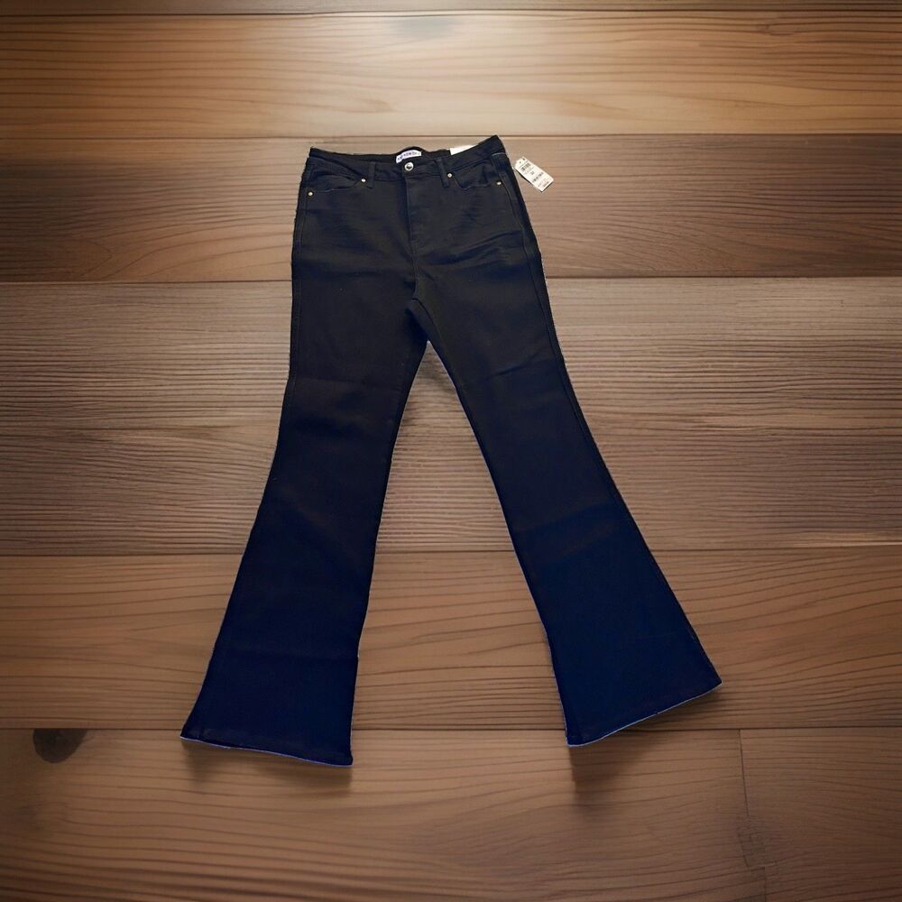 And Now This Women’s High Rise Slim Flare Jeans Black Dark Wash Denim 32